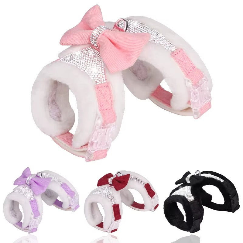 Venus - Fodrad hundsele med rosett & strass